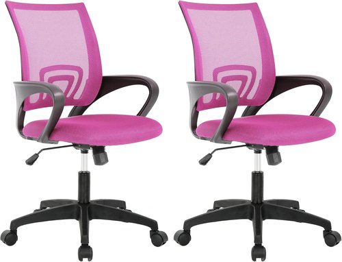 BestOffice Ergonomic Office Chair - Mid-Back Swivel Desk Chair with Lumbar Support & Breathable Backrest - Adjustable Height - Pink - Pack of 2
