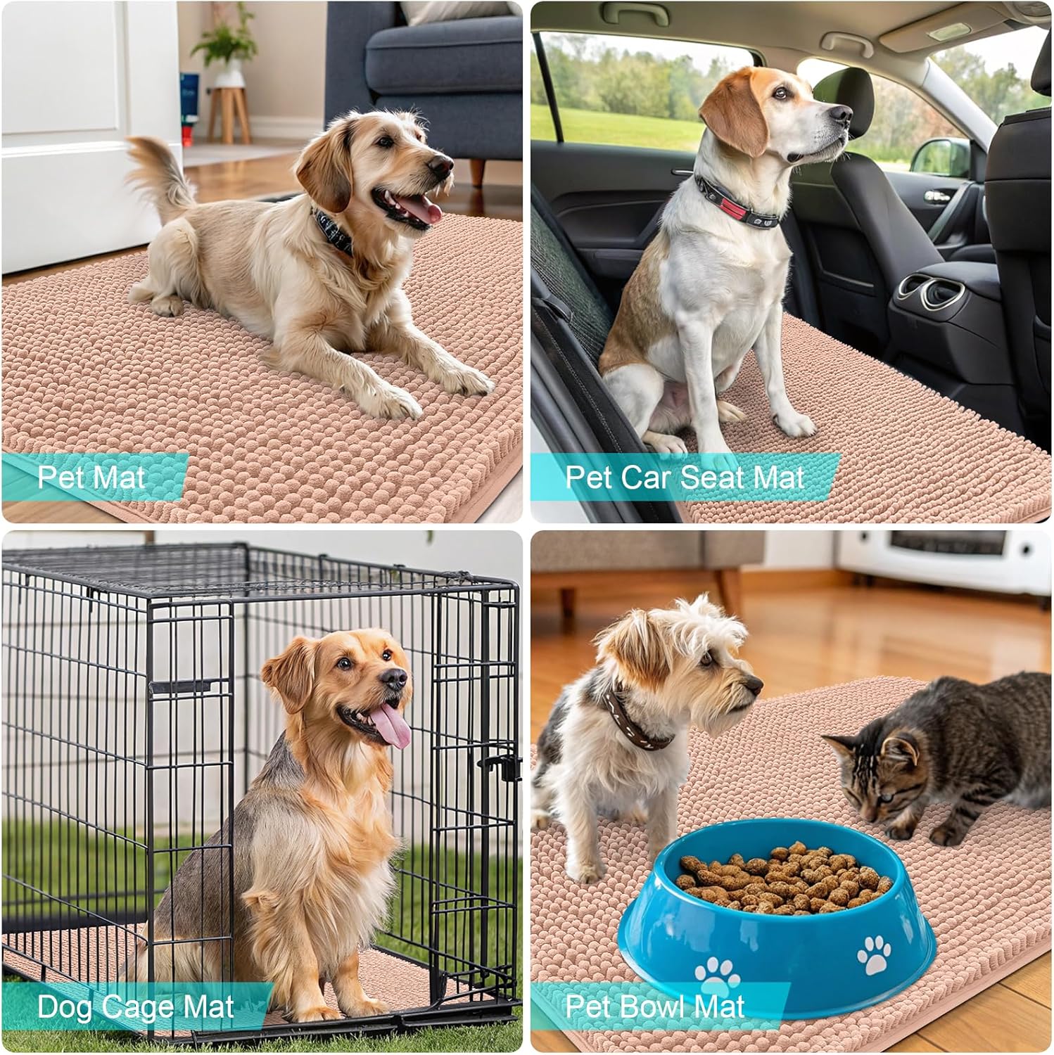 OLANLY Dog Door Mat - Absorbent Non-Slip Chenille Mat for Muddy Paws | 24x16 Peach Indoor Entryway Carpet