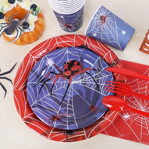 175Pcs Spider Web Birthday Decorations Plates Set 25 Guests Spider Theme Paper Plates Napkins Cups Tableware Party Supplies