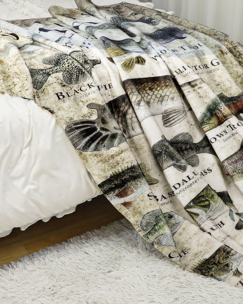 Zacruch Fishing Enthusiast Blanket – North America Sports Fish Design, Funny & Educational Knowledge Blanket, Ideal Bass Fishing Gift for Boys, Dads, Grandpas – Unique Outdoor Lover Present 50"x60"