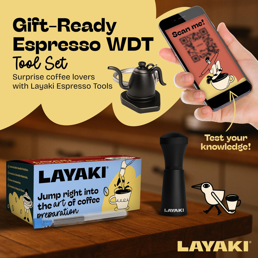 WDT Tool Espresso Accessories – Espresso Distribution Tool with 14 Replaceable 0.4 mm SUS 304 Needles for Even Extraction, Rich Crema & Bonus Coffee Gift