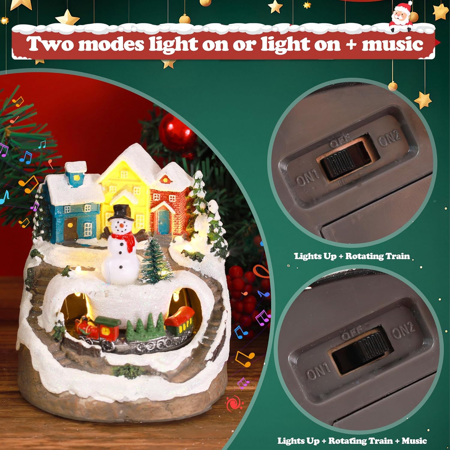 Musical Resin Snowman Figurines | Christmas Village Decor with Spinning Train & LED Lights - Holiday Centerpiece