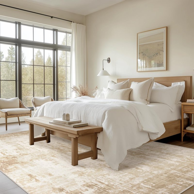 Area Rug Living Room Rugs: 8x10 Machine Washable Rug Large Abstract Modern Soft Non Slip Carpet Indoor Thin Low Pile Carpets for Bedroom Under Dining Table Home Office Farmhouse Decor Beige