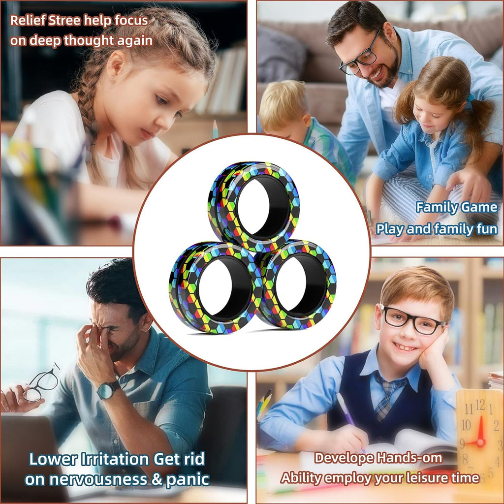 Skiennix Magnetic Fidget Rings Set - Anxiety Relief Therapy Toys | 3-Piece Spinner Pack for All Ages