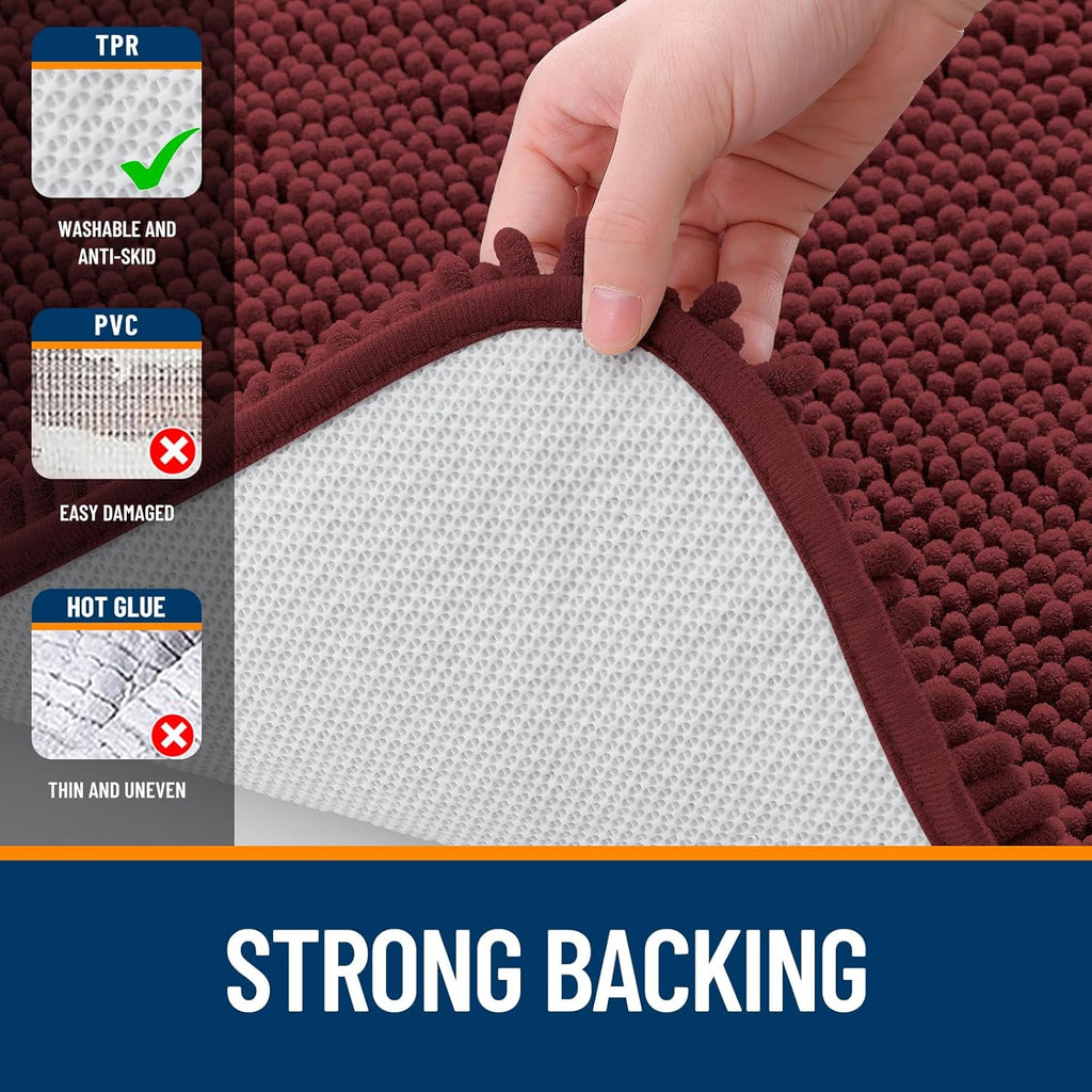 OLANLY Bathroom Runner Rugs - Soft Absorbent Chenille | Quick-Dry Rubber Backing, 70x24, Andorra Red-Brown