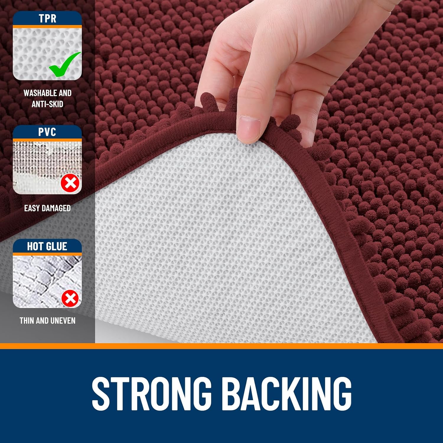 OLANLY Bathroom Runner Rugs - Soft Absorbent Chenille Mats | Quick Dry, Machine Washable, 44x24 in Andorra Red-Brown