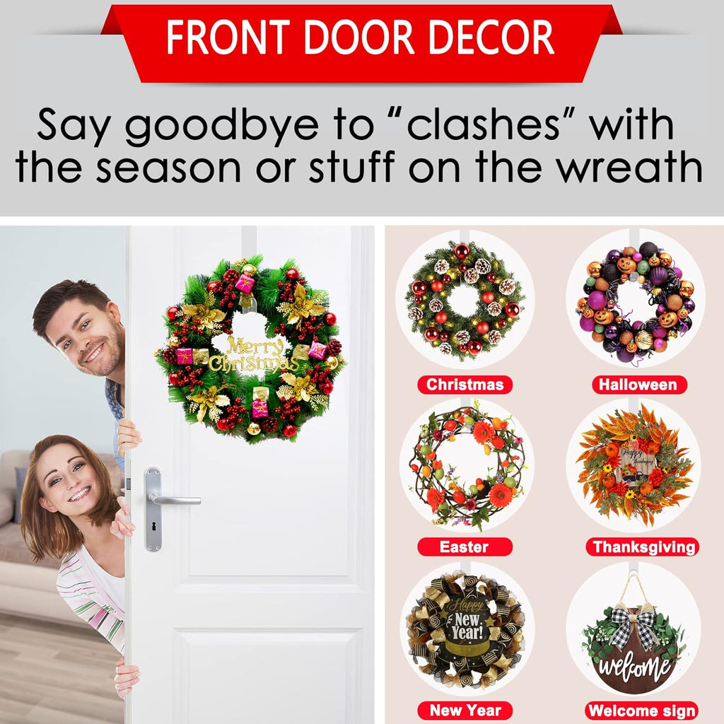 Skiennix Clear Wreath Hanger Hooks - 15 Inch Non-Scratch Over The Door Hooks | 2 Pack for Indoor/Outdoor Decor