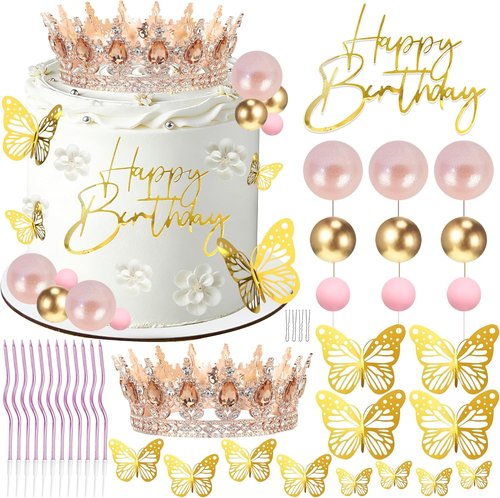 AMZVALU Crown Cake Topper - Elegant Rose Gold Birthday Decoration for Women & Girls | Perfect for Celebrations