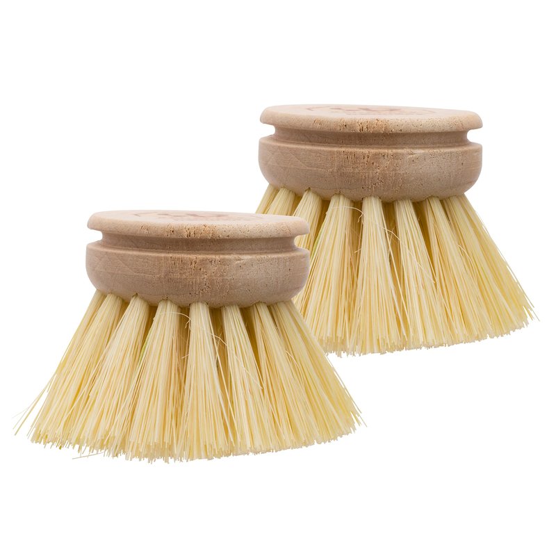 REDECKER Replacement Head for Dish Brush, 1-5/8-inch, Set of 2, 100% Natural Tampico Fiber and Untreated Beechwood, Made in Germany - Natural Dish Brush Replacement Heads