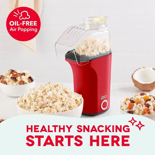 DASH Fresh Pop Popcorn Maker - Oil-Free Air Popper with Measuring Cup & Recipe Guide | 16 Cups, Red