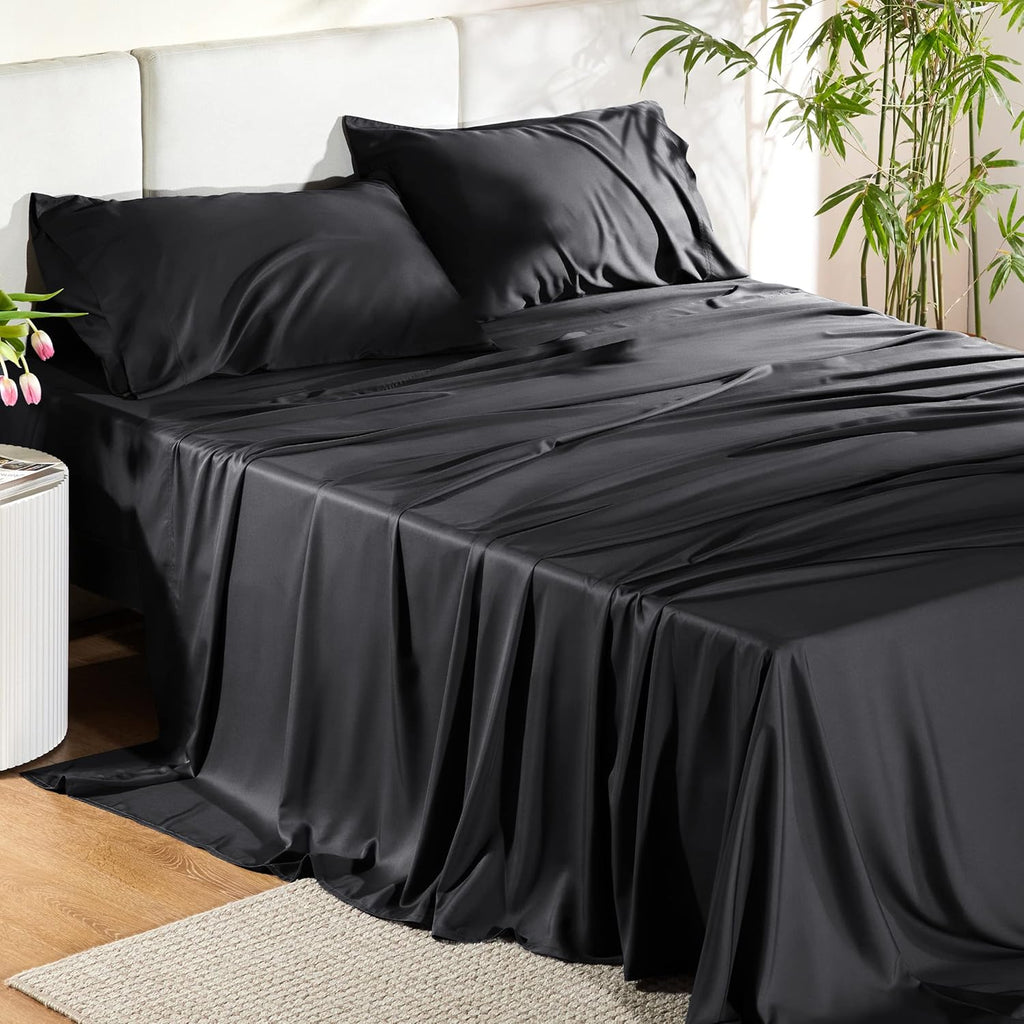 PureWoven King Size Sheet Set - Cooling Bamboo Rayon Sheets | Soft, Breathable Luxury Bedding in Black