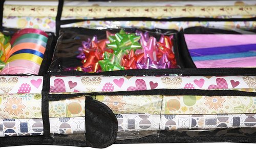 Freegrace Double-Sided Gift Wrap Organizer - Large 16 x 41 Inch Tearproof Storage Bag | Beige & Black