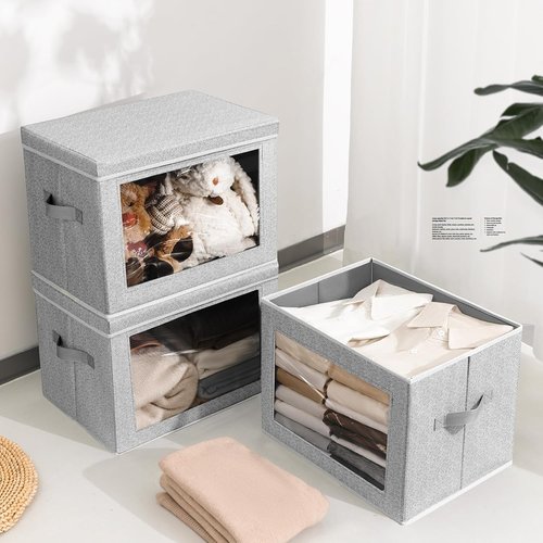 Homsorout Storage Bins - 6 Pack Large Fabric Storage Cubes with Lids & Windows for Organizing Clothes, Towels, Books