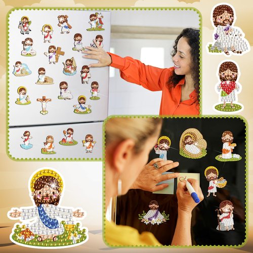 Motipuns 30 Pcs Magnetic Diamond Art Magnet Bulk Diamond Painting Kits Adult DIY Art Fridge Refrigerator Magnet for Beginners Gifts(Christmas Tree,Green)