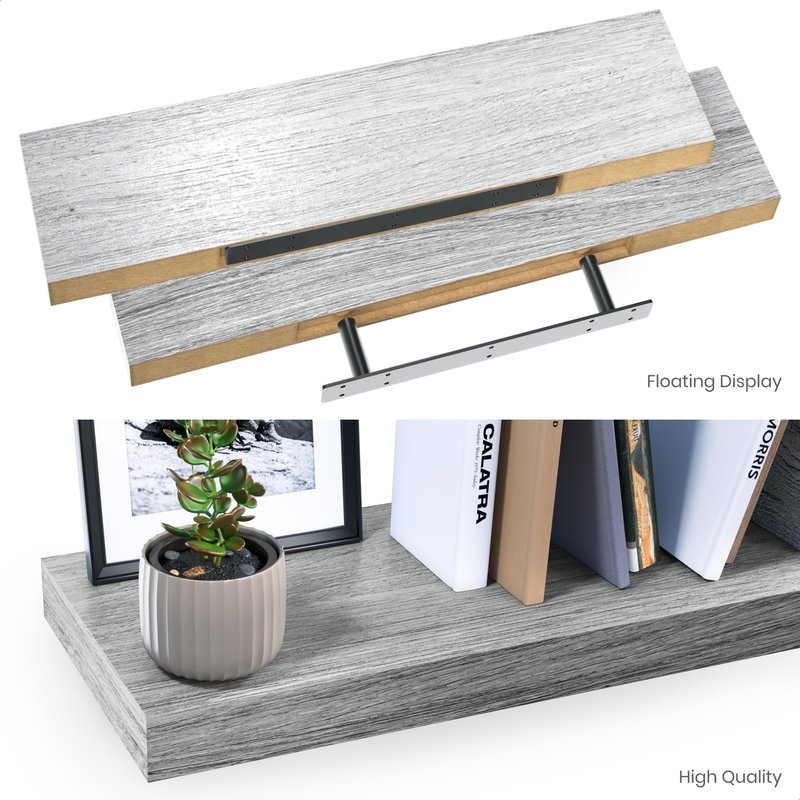 Ballucci Floating Shelves, 36" Wood Wall Shelf Set of 2, with Invisible Brackets for Bathroom, Living Room, Bedroom, Kitchen, Nursery, 6" Deep, Rustic Brown
