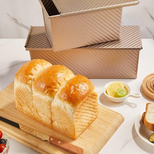 KITESSENSU Non-Stick Pullman Loaf Pan with Lid - 2 Pack, 1 lb Capacity, Gold Carbon Steel Bakeware