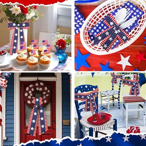 ABTOLS Patriotic Wreath Sash - Red White Stripe Satin Ribbon for 4th of July Decor | 56'' x 4.5''