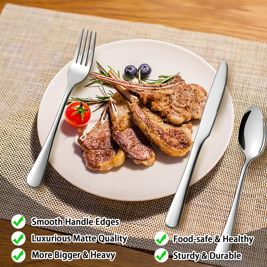 Suoundey Stainless Steel Flatware Set - Forks, Knives, and Spoons for Home and Restaurant Kitchen - Rust Resistant Cutlery Utensils (160, Silver)