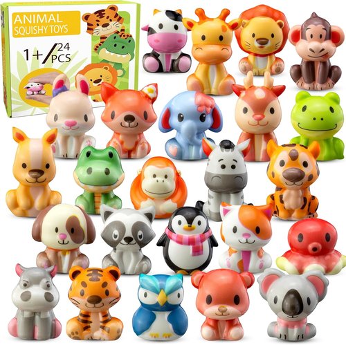 DMIGHT Safari Animal Squishy Toys - 24PCS Party Favors for Kids | Goodie Bag & Birthday Gifts