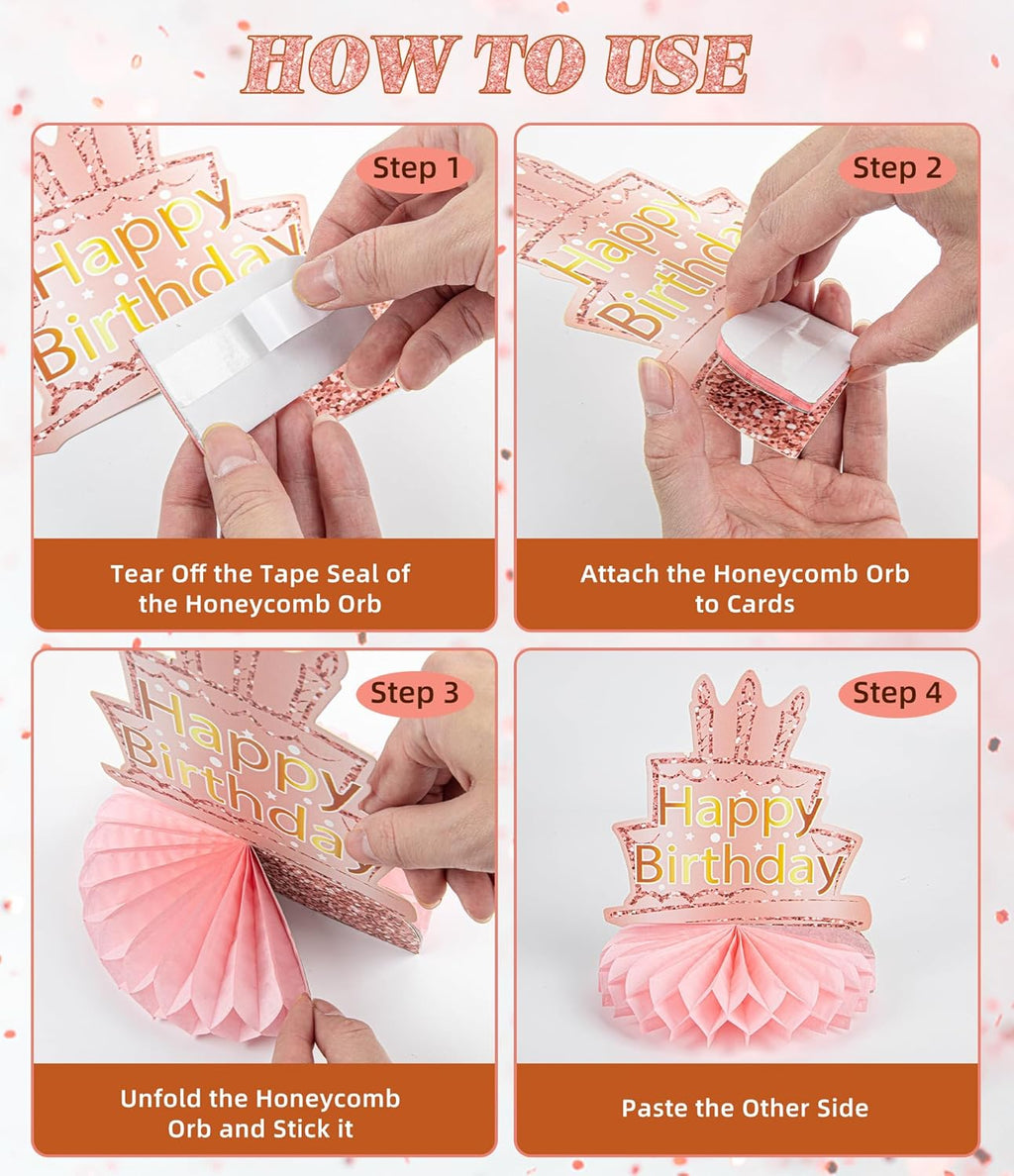 Regine Switzerland 80th Birthday Decorations - 9 Pcs Rose Gold Honeycomb Centerpieces | Cheers to 80 Years