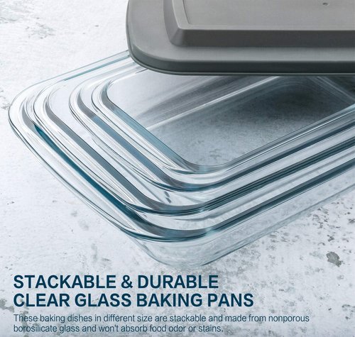MCIRCO Glass Baking Dish Set - 8 Pcs with Lids & 9 Pcs Stainless Steel Baking Sheet Tray | Perfect for Cooking & Baking
