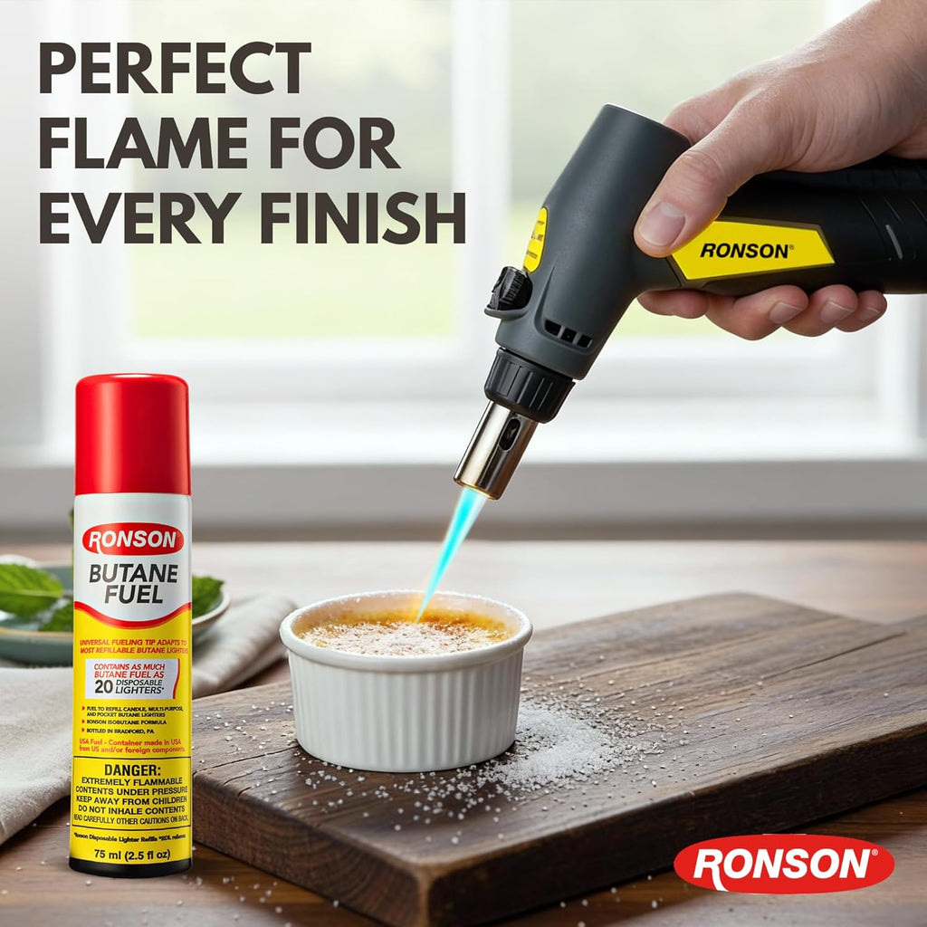 Ronson Butane Fuel Refill 75ml - Clean Burning Universal Lighter Fluid for Torch & Kitchen Use | Pack of 2