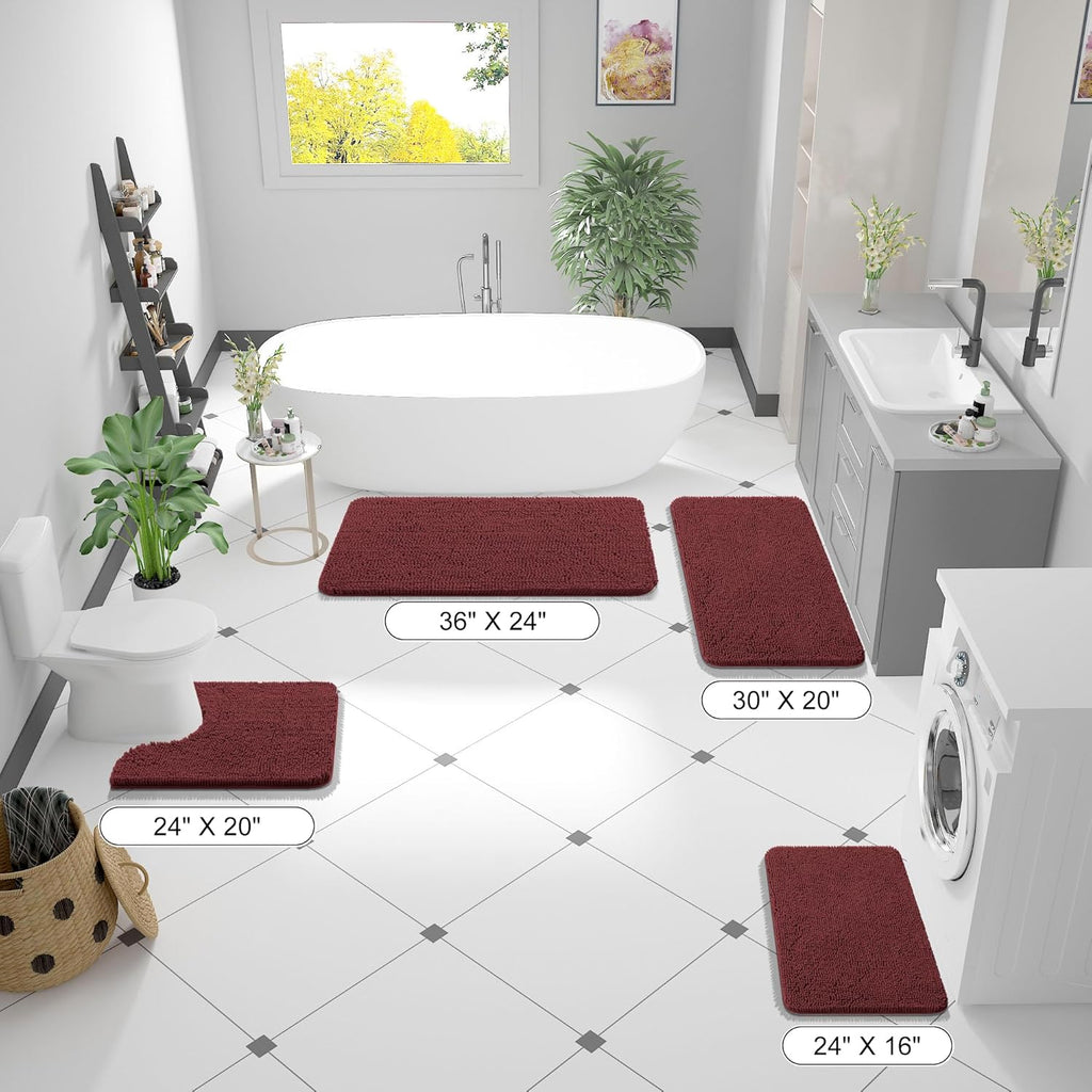 OLANLY Bathroom Runner Rugs - Soft Absorbent Chenille Mats | Quick Dry, Machine Washable, 44x24 in Andorra Red-Brown