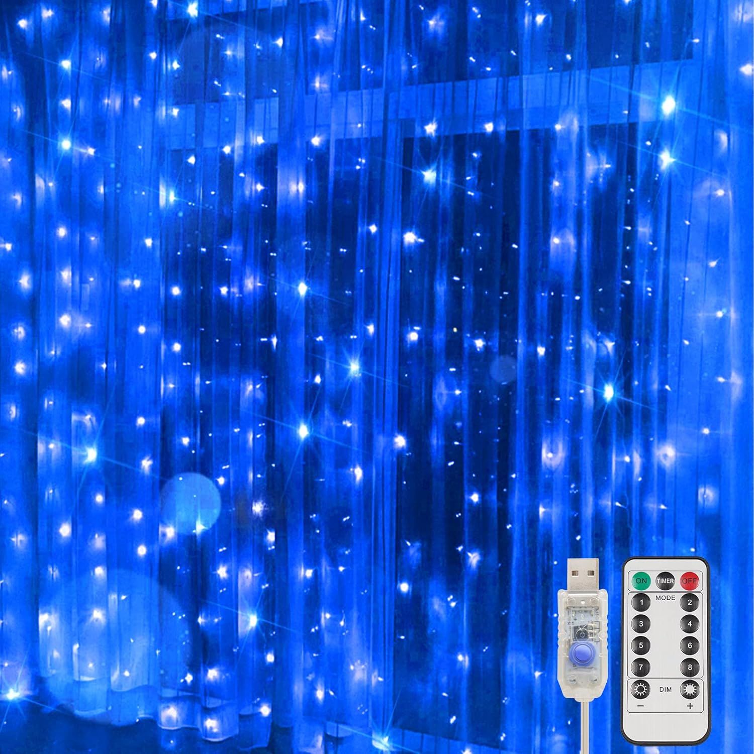 Suddus Curtain Lights - 200 LED Waterproof Fairy String Lights for Bedroom & Outdoor Decor - Blue
