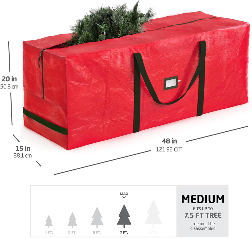 Zober Christmas Tree Storage Bag - Waterproof Protection for 7.5 Ft Artificial Trees - Durable Red Design with Strong Handles & Label Slot