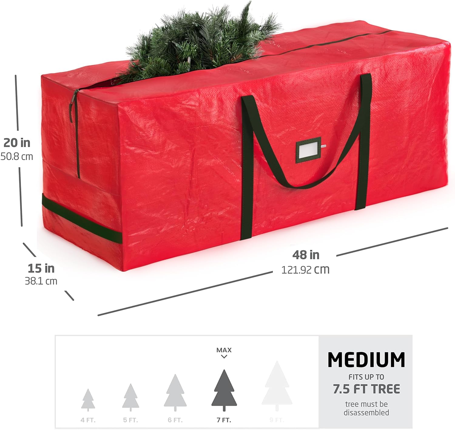 Zober Christmas Tree Storage Bag - Waterproof Protection for 7.5 Ft Artificial Trees - Durable Red Design with Strong Handles & Label Slot
