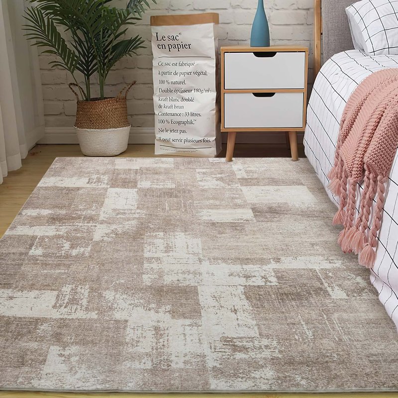 Area Rug Living Room Rugs 8x10 Washable: Indoor Soft Low Shaggy Fluffy Pile Carpet Abstract Decor Large for Bedroom Dining Room Under Kitchen Table Home Office - Beige/Ivory