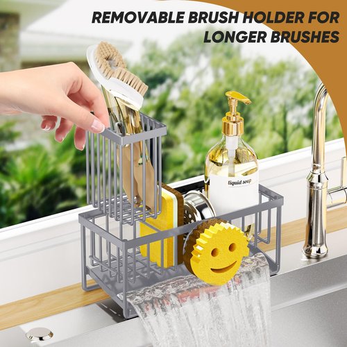 Taugast Smiley Face Sink Caddy, Stainless Steel, Gray, Kitchen Sink Organizer, Self-Draining, Non-Slip, Large, 9.5" x 4" x 6.3"