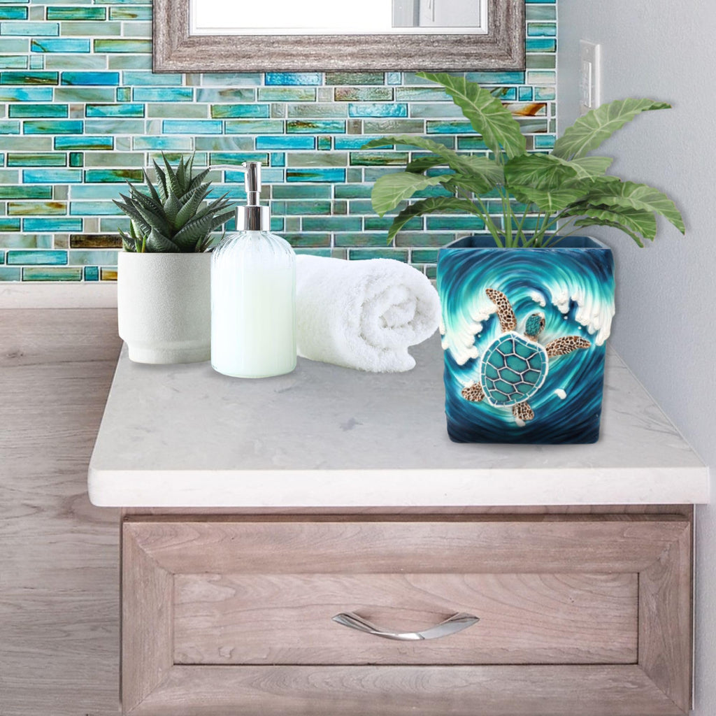 BestGiftEver Sea Turtle Wave Accent Trash Bin - Nautical and Ocean - Inspired Wastebasket - Ideal for Sea and Marine Life Lovers