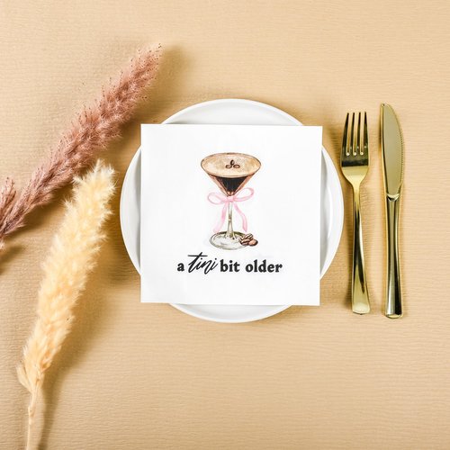 100Pcs Espresso Martini Party Napkins A Tini Bit Older Disposable Paper Napkins Martini Pink Bow Luncheon Cocktail Napkins for Martini Bachelorette Birthday Weenies and Tinies Party Supplies