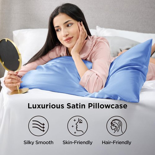 Bedsure Satin Pillowcase - Silky Sky Blue Pillowcases for Hair & Skin, 20x30 Inches, 2-Pack