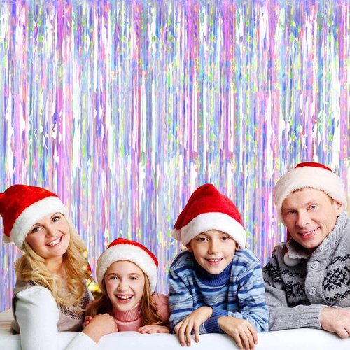 FECEDY Metallic Tinsel Foil Fringe Curtains - 2pcs 3ft x 8.3ft for Parties & Celebrations