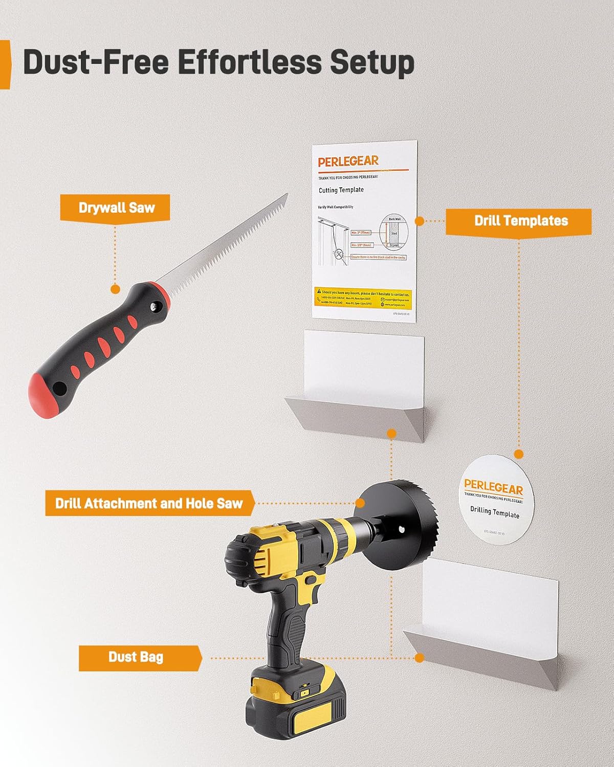 Perlegear In-Wall Cable Management Kit - USB & Type C Ports for Wall-Mounted TVs | Includes Drill Templates & Dust Bags