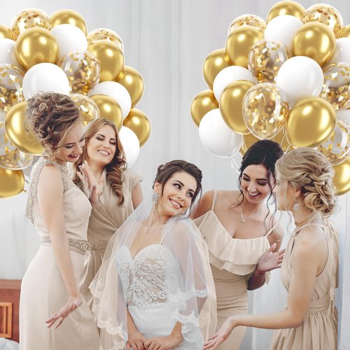 Gold and White Balloons by [Brand Name] - 60pcs 12-Inch Metallic Confetti for Weddings, Graduations & Birthdays