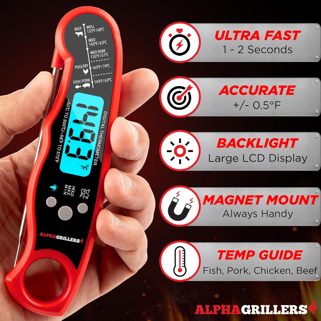 Alpha Grillers Digital Meat Thermometer - Instant Read Cooking & Grilling Tool | Perfect Gift for Foodies