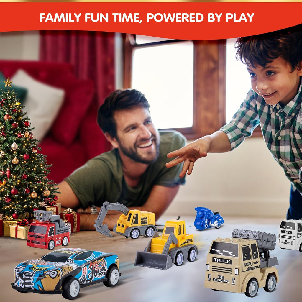 Quanquer Kids Advent Calendar - 24 Days Christmas Countdown with Pull Back Cars Set for Boys