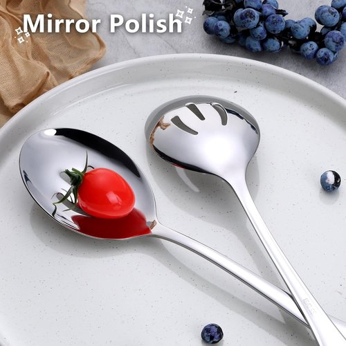 E-far Large Serving Spoons Set - 9.8 Inch Stainless Steel Utensils for Buffet & Catering | Dishwasher Safe
