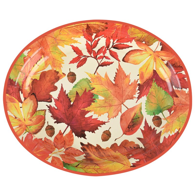 Elyxio 50 Pcs Thanksgiving Leaves Oval Paper Plates Fall Disposable Party Plates Autumn Dinner 10" X 12" Dinner Serving Dish Platters for Harvest Give Thanks Party Tableware Supplies