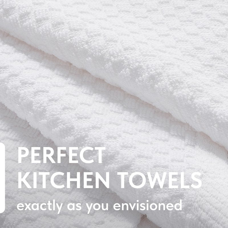 Wealuxe Super Absorbent Kitchen Towels 12 Pack - Premium 100% Cotton Kitchen Towels, 450GSM Thick Machine Washable White Dish Towels for Kitchen Drying, Cleaning, Dobby Weave, Unmatched Quality