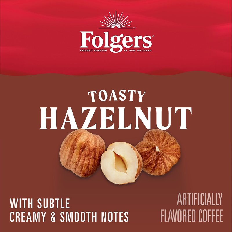 Folgers Toasty Hazelnut Flavored Ground Coffee, Medium Roast 9.6 Ounce Canister (Pack of 6)