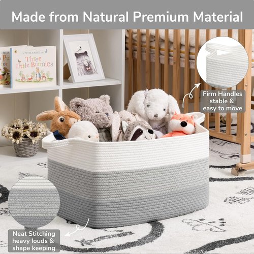 Goodpick Storage Basket - Large Woven Toy Organizer | 21.6" x 14.9" x 11.8" | Gray Blanket Basket