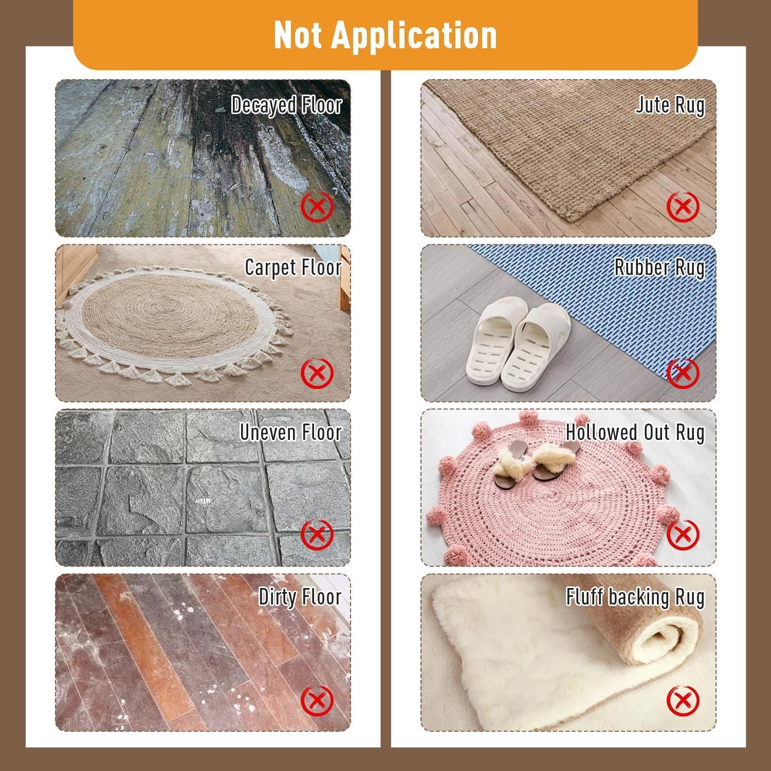 Rug-Gripper Anti-Slip Rug Pads - Extra Sticky Grippers for Tile & Hardwood Floors | 12x12cm, 4 Pieces