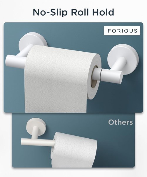 FORIOUS Toilet Paper Holder - Rustproof Stainless Steel Double Post Design | Wall-Mounted, White Finish