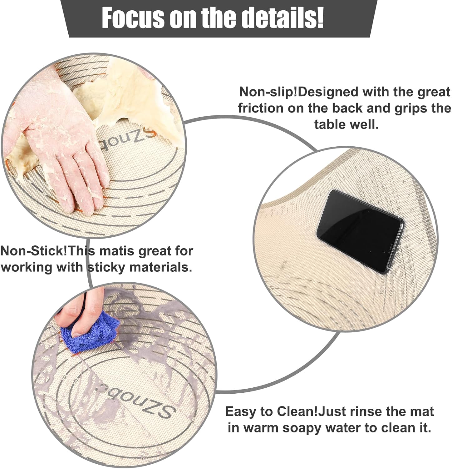Skiennix Non-Slip Silicone Pastry Mat - 28X20 Inches with Measurements for Baking & Dough Prep