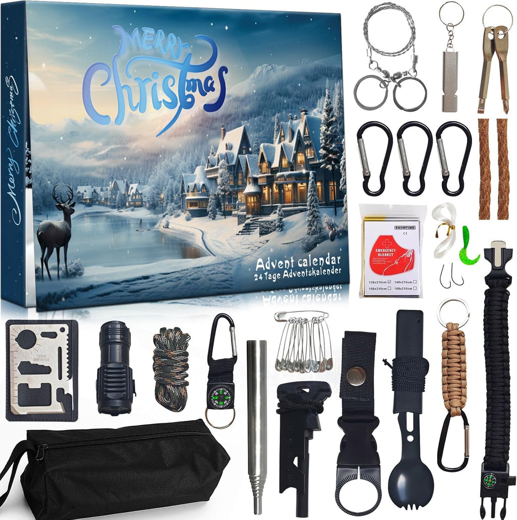 Survival Kit Advent Calendar for Men 2025 - Christmas Countdown with Explorer Tools & Outdoor Gear