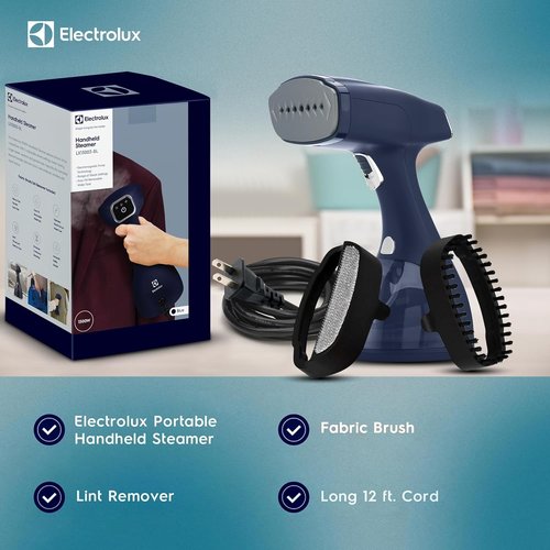 Electrolux Portable Handheld Clothes Steamer - LX15003 Wrinkle Remover with Lint Brush & Fabric Brush | Blue
